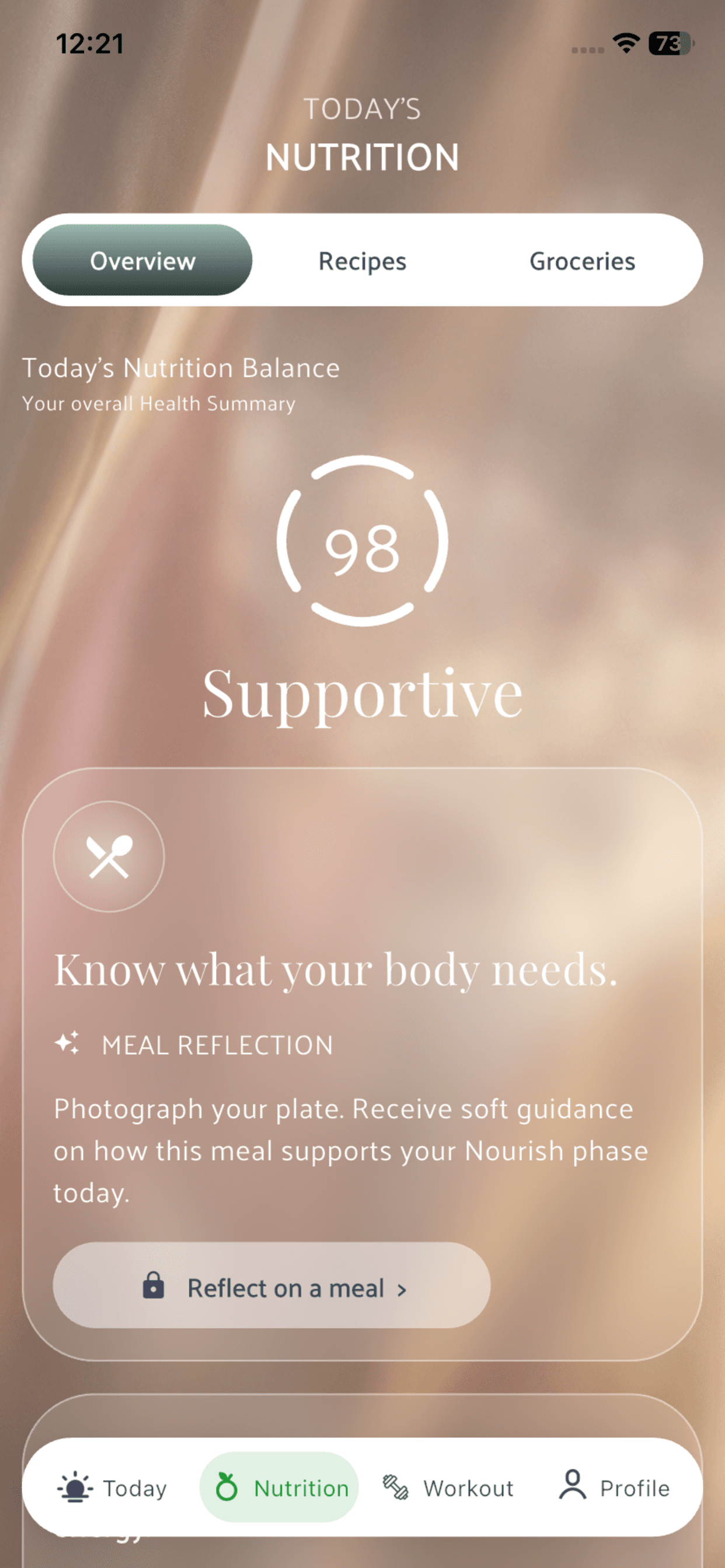 Nutrition score for the day — Supportive 98